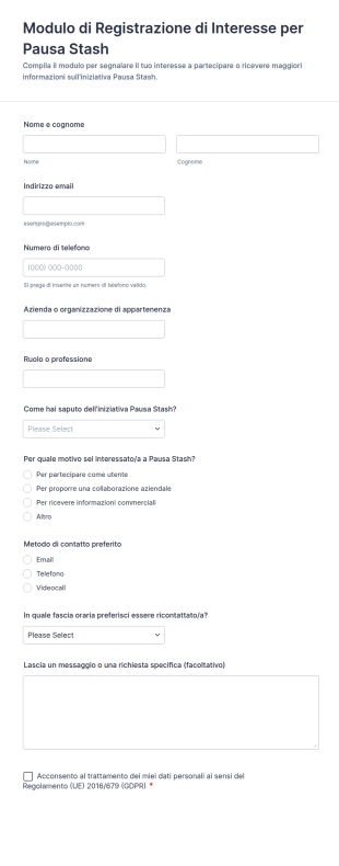 Modulo Di Registrazione Di Interesse Per Pausa Stash