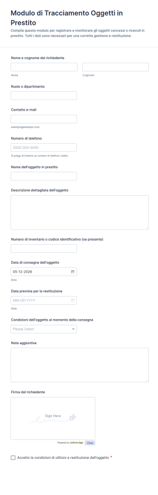Modulo Di Registrazione Di Oggetti Presi In Prestito 📦