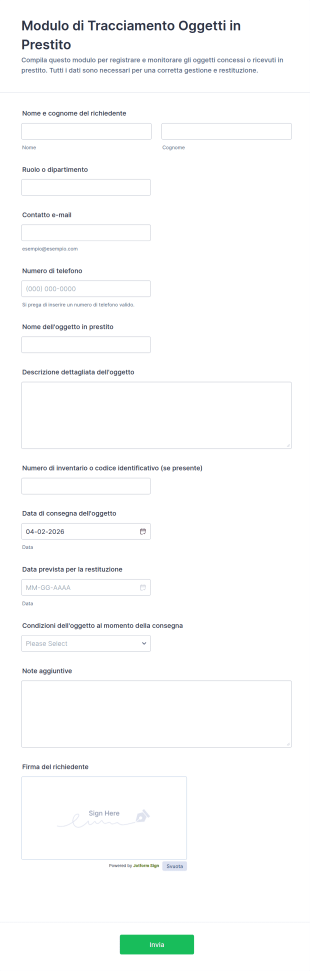Modulo Di Registrazione Di Oggetti Presi In Prestito 📦