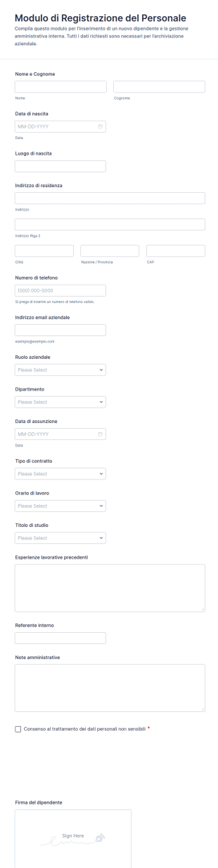 Modulo Di Registrazione Dipendenti