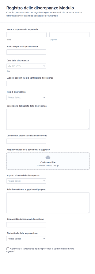 Modulo Di Registrazione Discrepanze