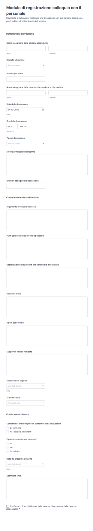 Modulo Di Registrazione Discussione Con Dipendente