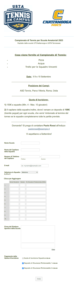Modulo Di Registrazione Eventi Sportivi