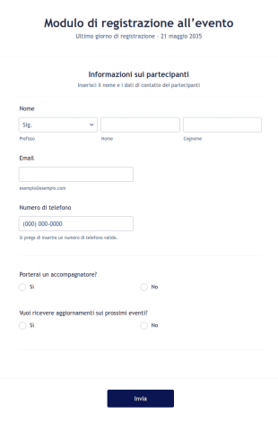 Modulo Di Registrazione Eventi