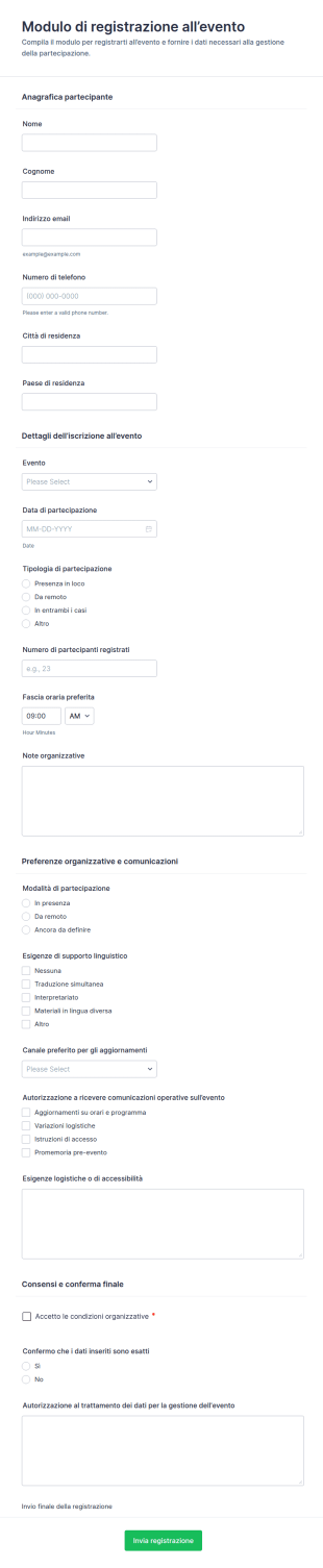 Modulo Di Registrazione Evento