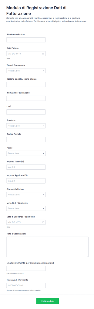Modulo Di Registrazione Fattura