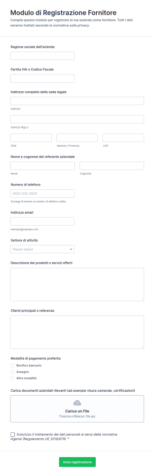 Modulo Di Registrazione Fornitore
