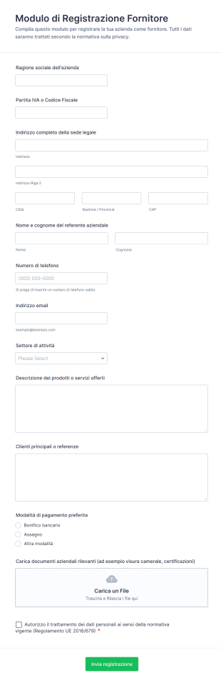 Modulo Di Registrazione Fornitore