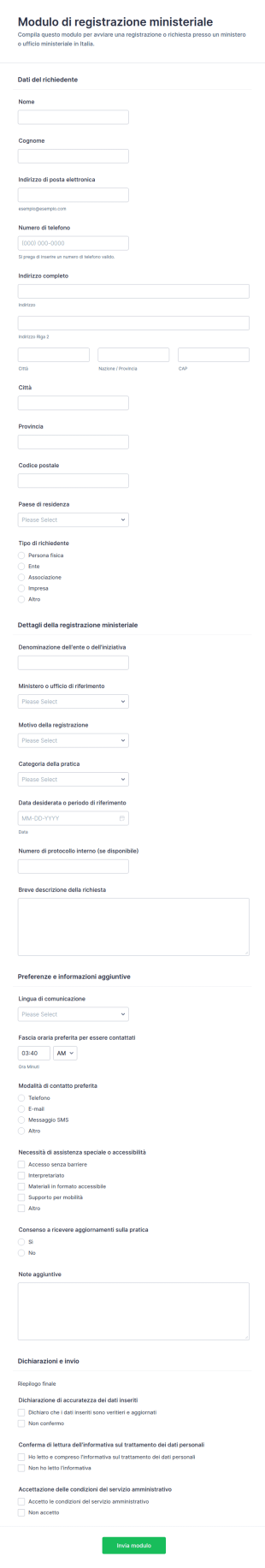 Modulo Di Registrazione Ministeriale