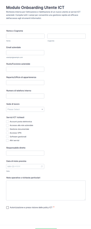 Modulo Di Registrazione Nuovo Utente ICT