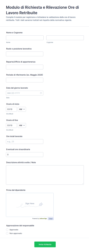 Modulo Di Registrazione Orario Di Lavoro