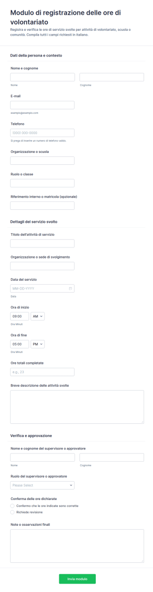 Modulo Per Il Monitoraggio Delle Ore Di Servizio Comunitario