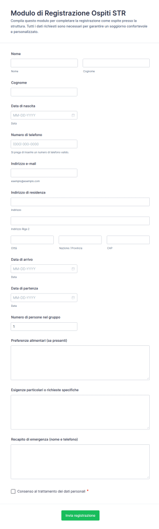 Modulo Di Registrazione Ospiti