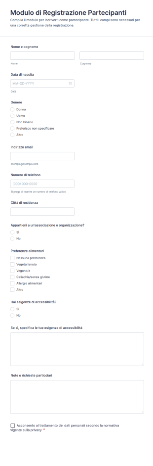 Modulo Di Registrazione Partecipanti