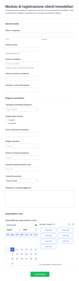 Modulo Di Registrazione Per Clienti Immobiliari
