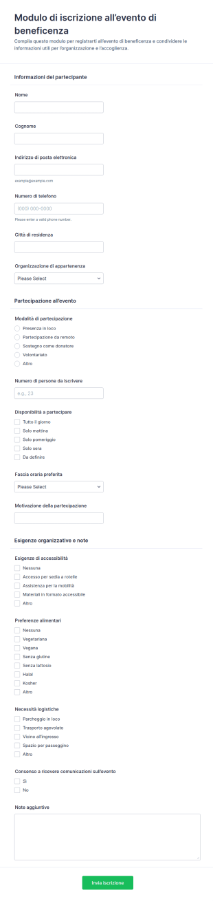 Modulo Di Registrazione Per Eventi Di Beneficenza
