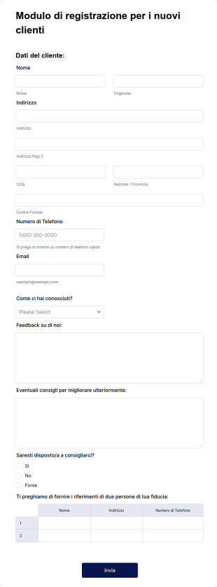 Modulo Di Registrazione Per I Nuovi Clienti
