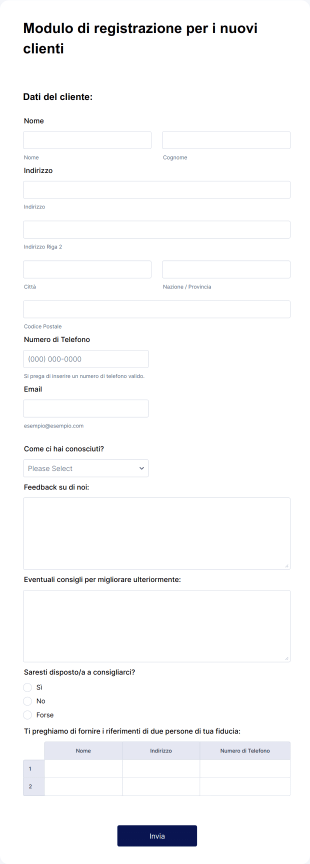 Modulo Di Registrazione Per I Nuovi Clienti Form Template
