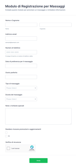 Modulo Di Registrazione Per Massaggi