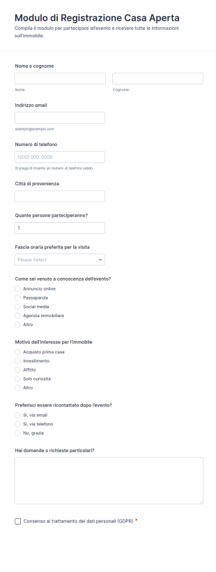 Modulo Di Registrazione Per Ospiti Open House