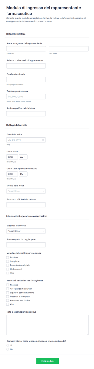 Modulo Di Registrazione Per Rappresentanti Farmaceutici