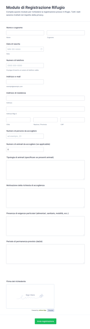 Modulo Di Registrazione Per Rifugiati