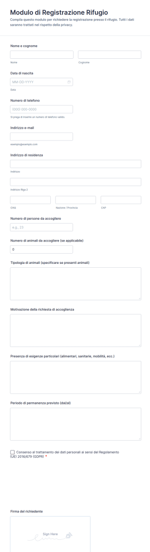 Modulo Di Registrazione Per Rifugiati