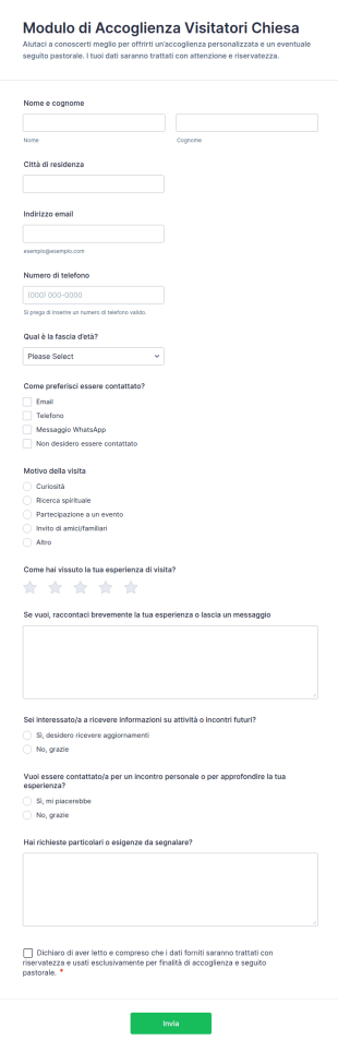 Modulo Di Registrazione Per Visitatori Della Chiesa