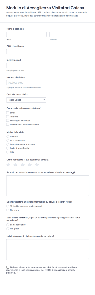 Modulo Di Registrazione Per Visitatori Della Chiesa