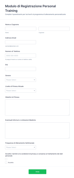Modulo Di Registrazione Personal Training