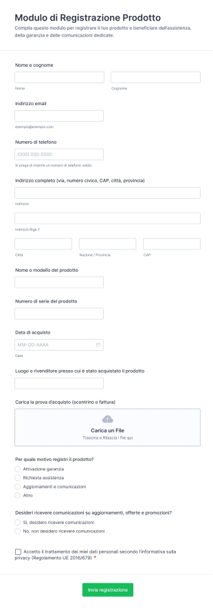 Modulo Di Registrazione Prodotto