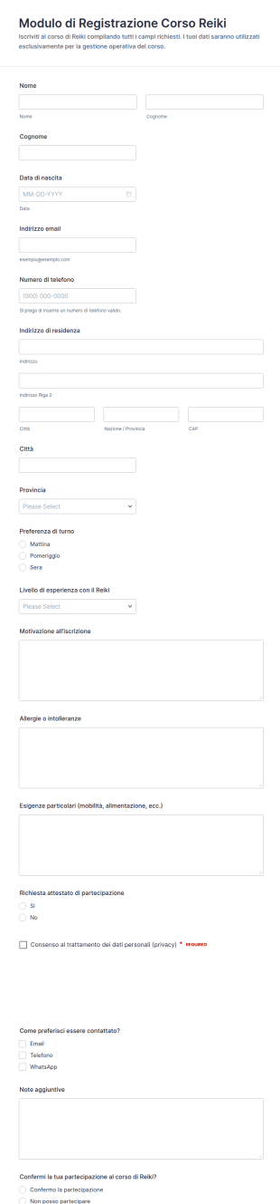 Modulo Di Registrazione Reiki