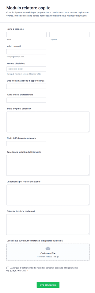 Modulo Di Registrazione Relatore Ospite 🎙️