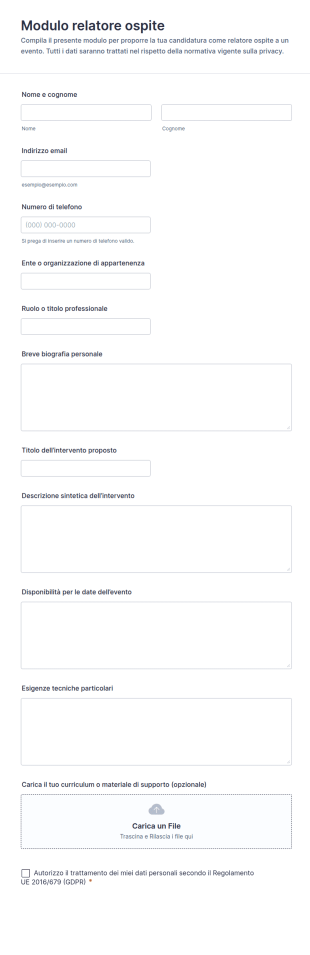 Modulo Di Registrazione Relatore Ospite 🎙️