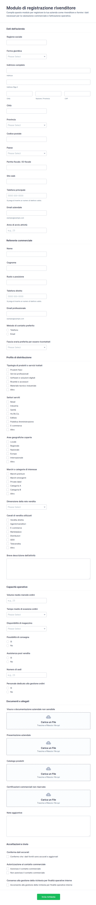 Modulo Di Registrazione Rivenditori