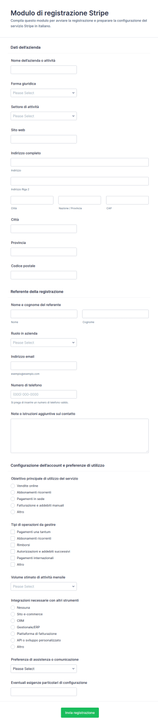 Modulo Di Registrazione Stripe