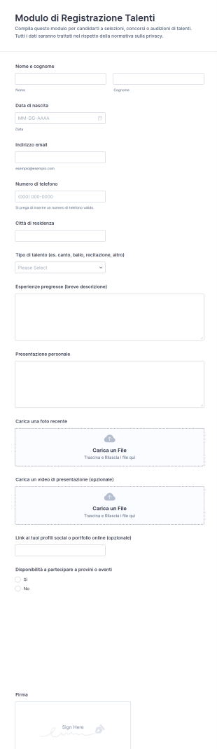 Modulo Di Registrazione Talenti