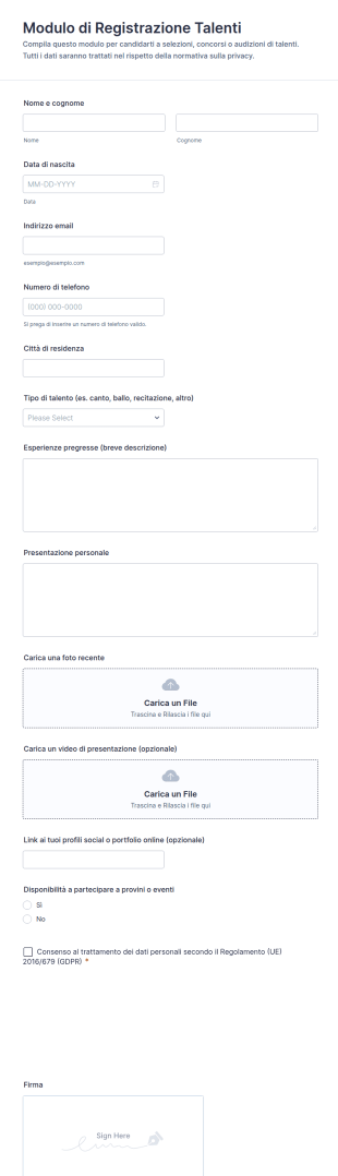 Modulo Di Registrazione Talenti