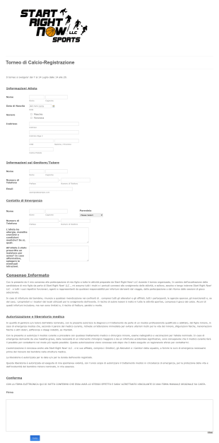 Modulo Di Registrazione Torneo Di Calcio