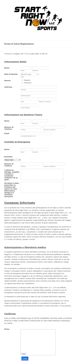 Modulo Di Registrazione Torneo Di Calcio