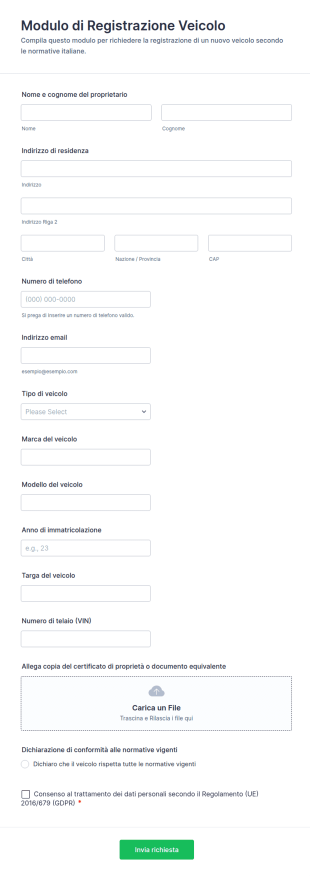 Modulo Di Registrazione Veicolo
