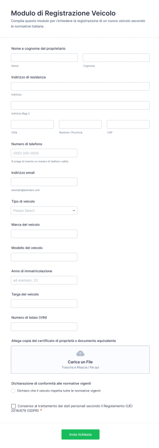 Modulo Di Registrazione Veicolo
