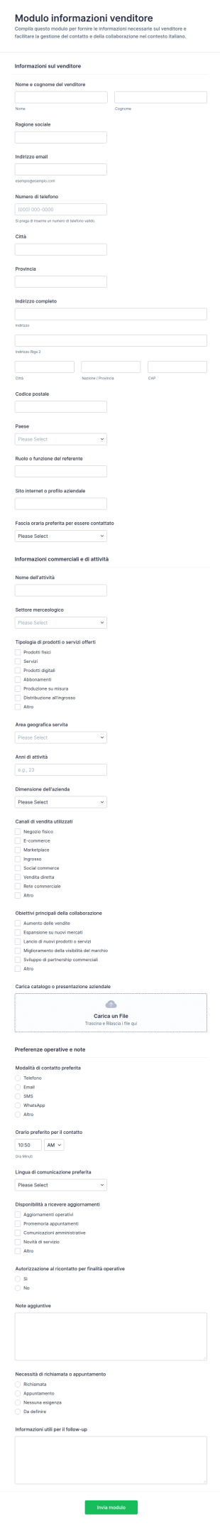Modulo Di Registrazione Venditori