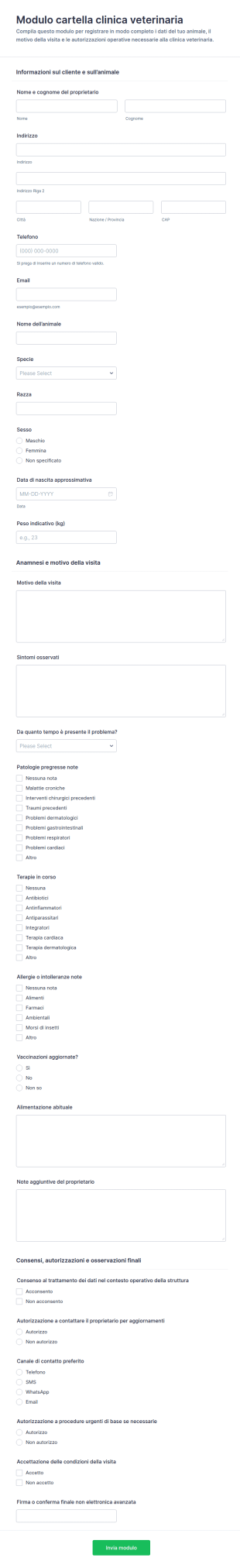 Modulo Di Registrazione Veterinaria