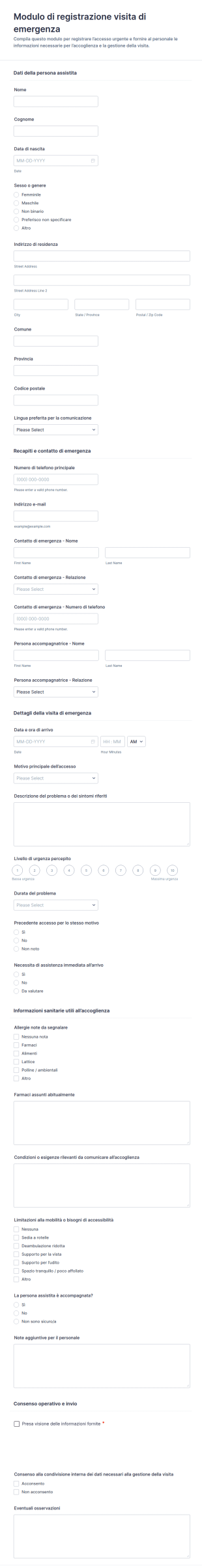 Modulo Di Registrazione Visita Di Emergenza