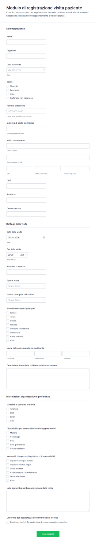 Modulo Di Registrazione Visita Paziente