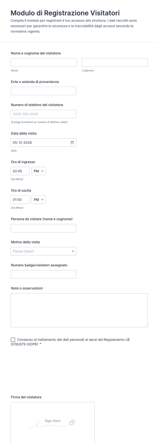 Modulo Di Registrazione Visitatori