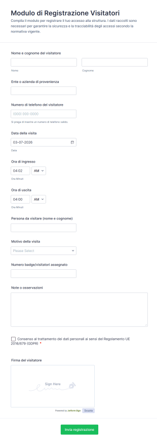 Modulo Di Registrazione Visitatori