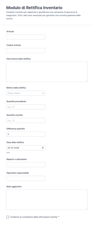 Modulo Di Regolazione Dell'Inventario