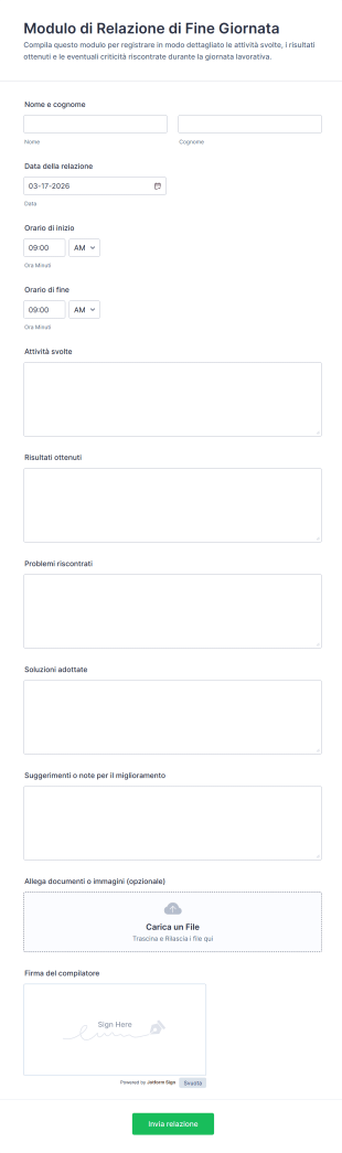 Modulo Di Relazione Di Fine Giornata